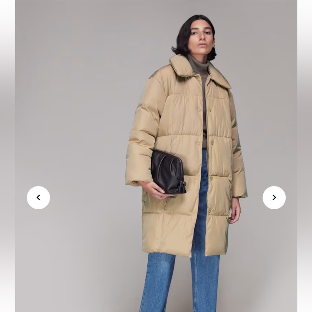 WHISTLES Camel Wren Puffer Coat Women's Medium Collar Neutral Tan Quilted Pocket